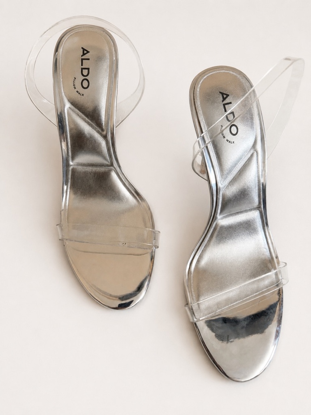ALDO Silver Slide Sandals with Clear Straps